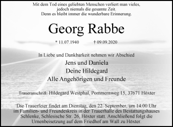 Traueranzeige von Georg Rabbe von Westfalen-Blatt