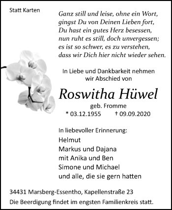 Traueranzeige von Roswitha Hüwel von Westfalen-Blatt