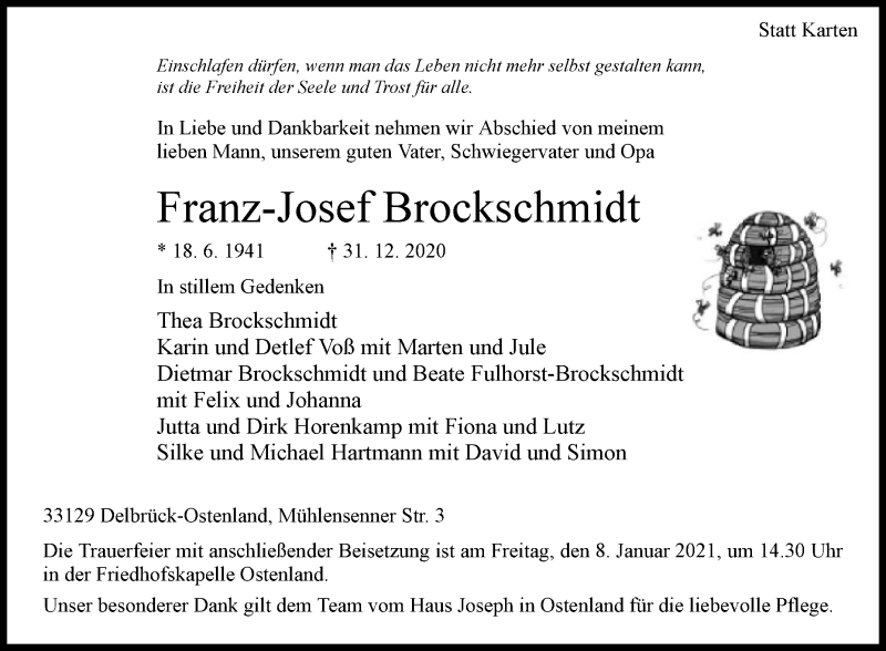  Traueranzeige für Franz-Josef Brockschmidt vom 05.01.2021 aus Westfalen-Blatt