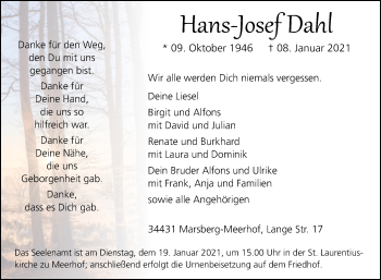 Traueranzeige von Hans-Josef Dahl von Westfalen-Blatt