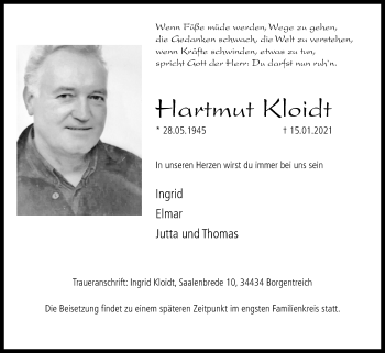 Traueranzeige von Hartmut Kloidt von Westfalen-Blatt