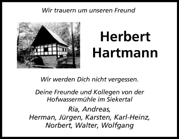 Traueranzeige von Herbert Hartmann von Westfalen-Blatt