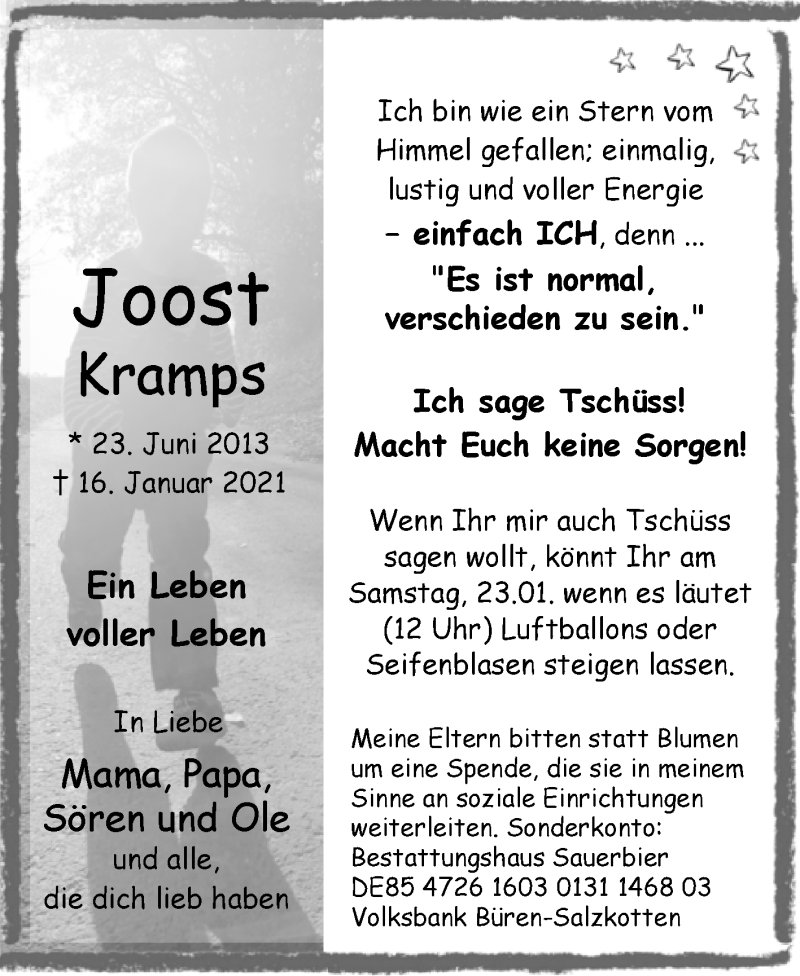  Traueranzeige für Joost Kramps vom 21.01.2021 aus Westfalen-Blatt