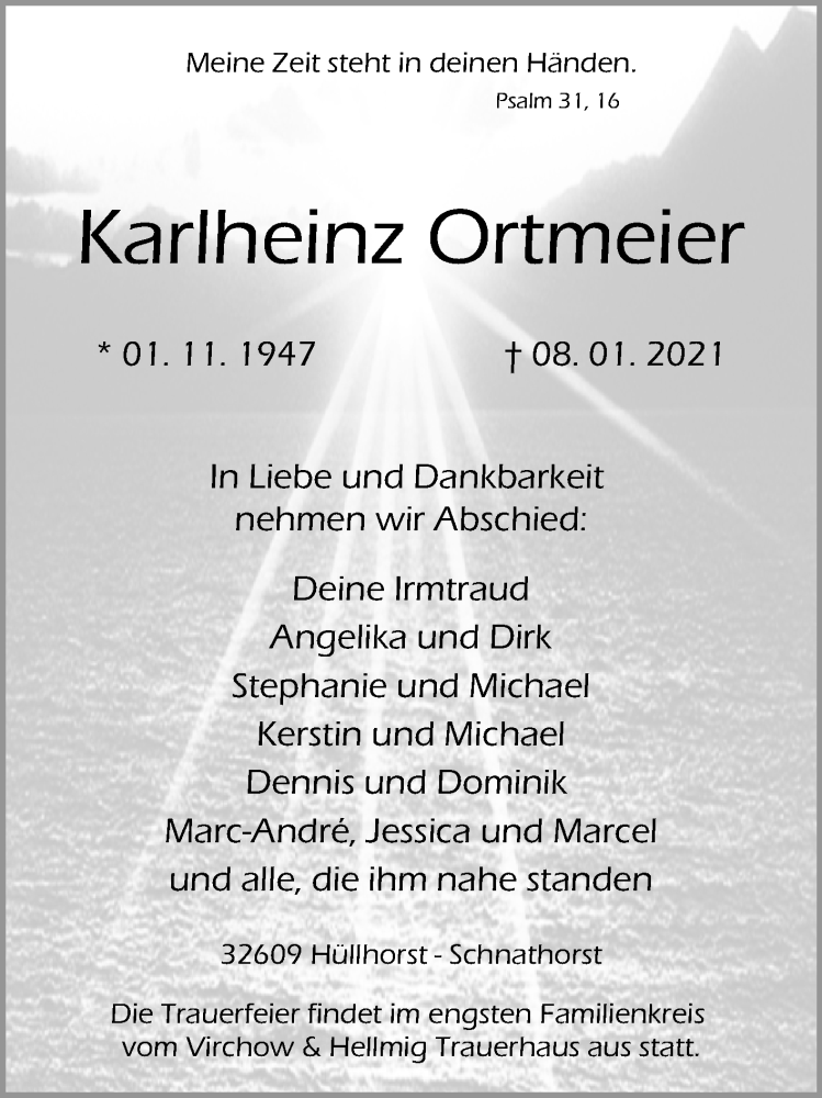  Traueranzeige für Karlheinz Ortmeier vom 12.01.2021 aus Westfalen-Blatt