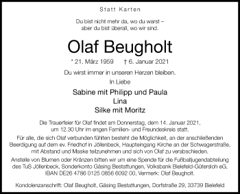 Traueranzeige von Olaf Beugholt von Westfalen-Blatt