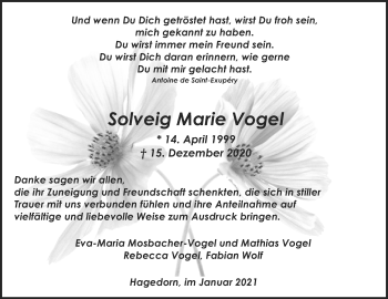 Traueranzeige von Solveig Marie Vogel von Westfalen-Blatt