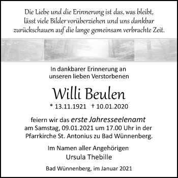 Traueranzeige von Willi Beulen von Westfalen-Blatt