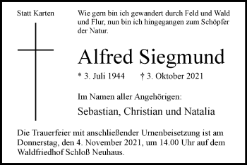 Traueranzeige von Alfred Siegmund von Westfalen-Blatt