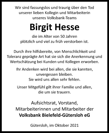 Traueranzeige von Birgit Hesse von Westfalen-Blatt