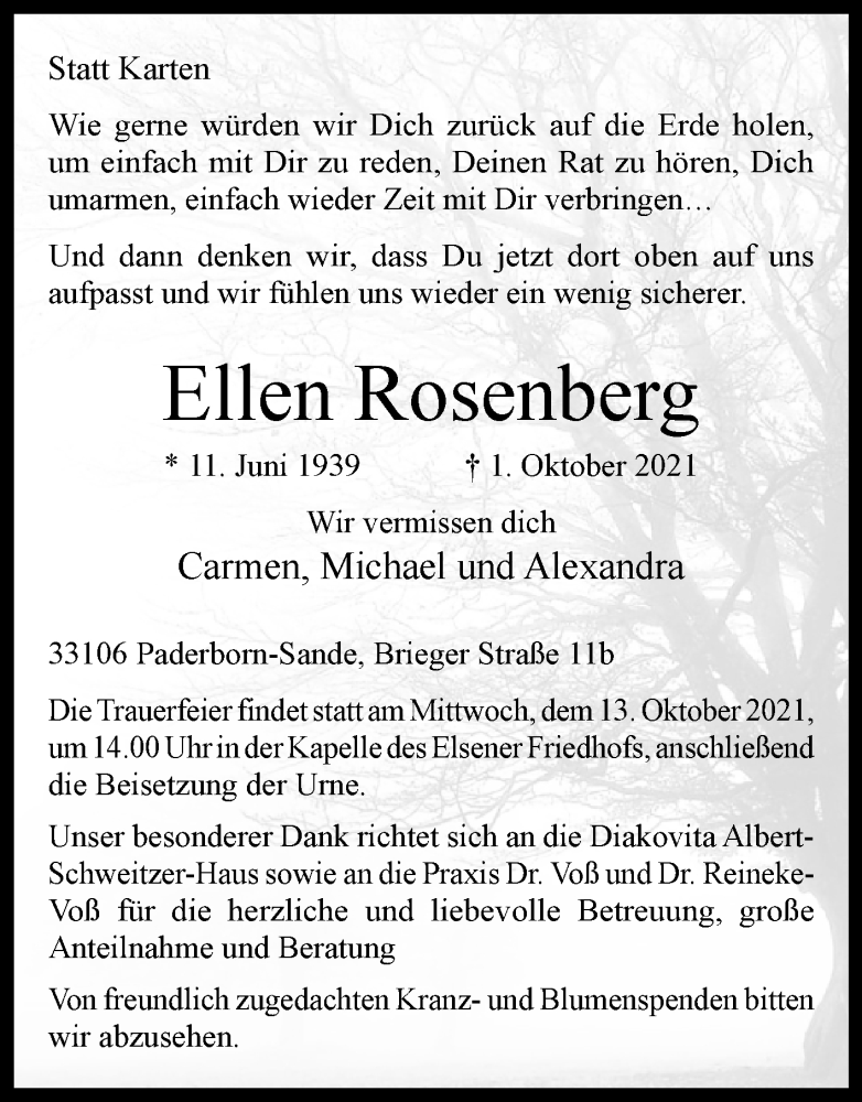  Traueranzeige für Ellen Rosenberg vom 09.10.2021 aus Westfalen-Blatt
