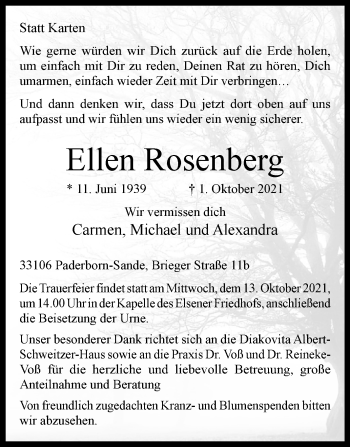 Traueranzeige von Ellen Rosenberg von Westfalen-Blatt