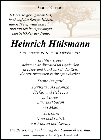 Traueranzeige von Heinrich Hülsmann von Westfalen-Blatt