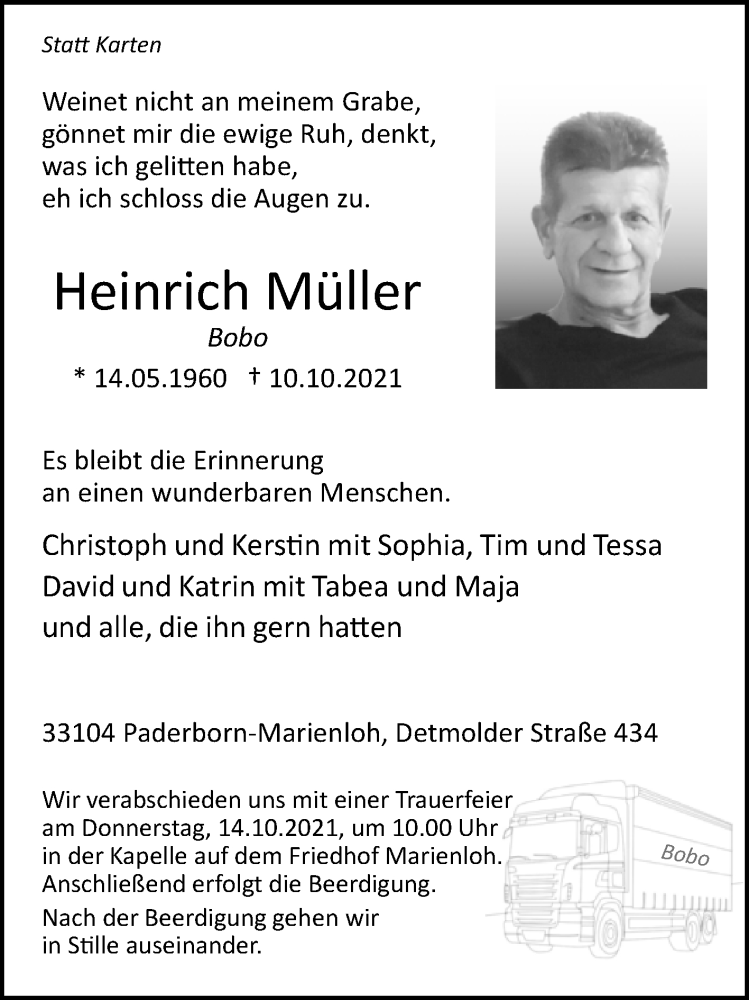  Traueranzeige für Heinrich Müller vom 12.10.2021 aus Westfalen-Blatt