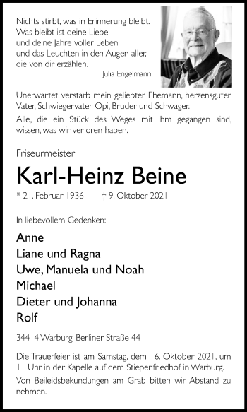 Traueranzeige von Karl-Heinz Beine von Westfalen-Blatt