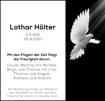 Traueranzeige von Lothar Hölter von Westfalen-Blatt