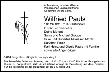 Traueranzeige von Wilfried Pauls von Westfalen-Blatt