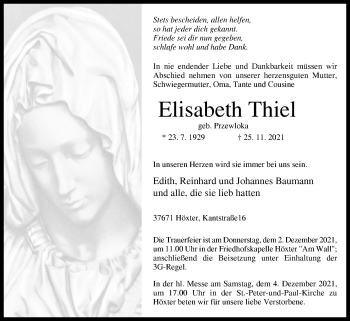 Traueranzeige von Elisabeth Thiel von Westfalen-Blatt