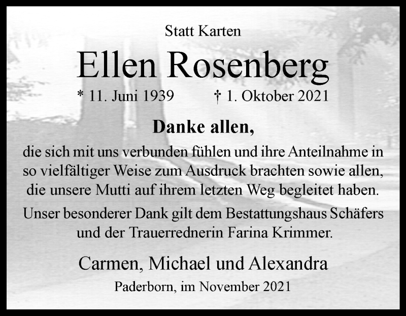  Traueranzeige für Ellen Rosenberg vom 13.11.2021 aus Westfalen-Blatt