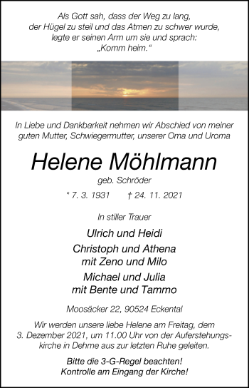 Traueranzeige von Helene Möhlmann von Westfalen-Blatt