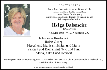 Traueranzeige von Helga Balsmeier von Westfalen-Blatt
