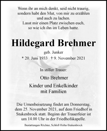 Traueranzeige von Hildegard Brehmer von Westfalen-Blatt