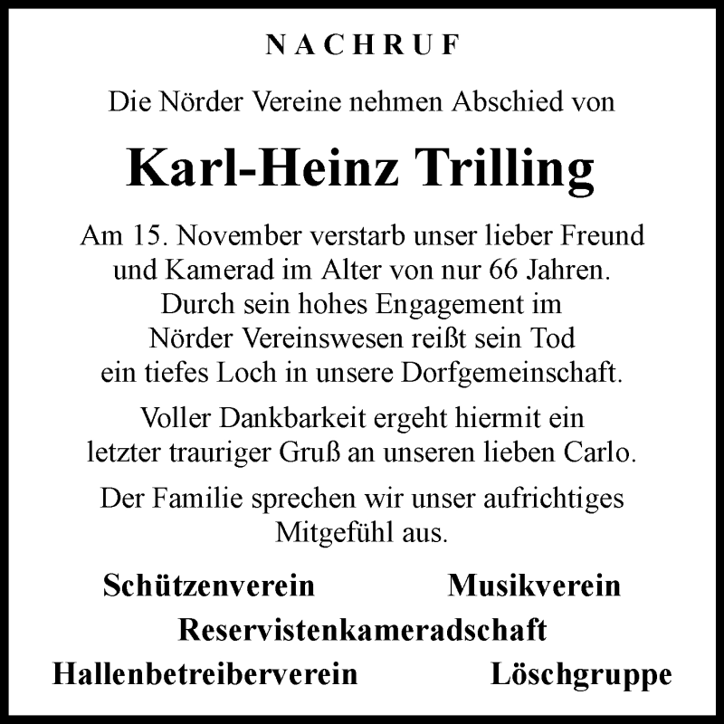  Traueranzeige für Karl-Heinz Trilling vom 20.11.2021 aus Westfalen-Blatt