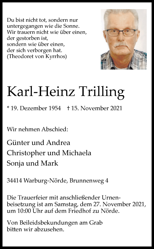  Traueranzeige für Karl-Heinz Trilling vom 20.11.2021 aus Westfalen-Blatt