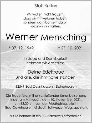 Traueranzeige von Werner Mensching von Westfalen-Blatt