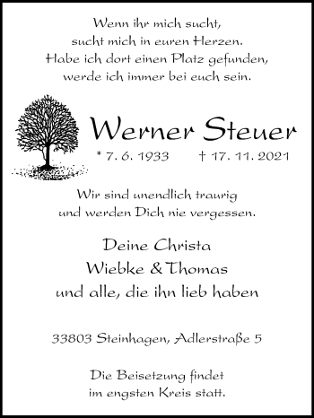 Traueranzeige von Werner Steuer von Westfalen-Blatt