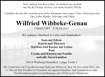 Traueranzeige von Wilfried Wibbeke-Genau von Westfalen-Blatt