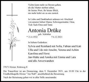 Traueranzeige von Antonia Drüke von Westfalen-Blatt