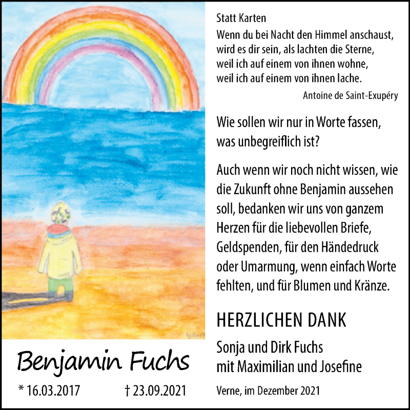  Traueranzeige für Benjamin Fuchs vom 31.12.2021 aus Westfalen-Blatt