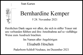 Traueranzeige von Bernhardine Kemper von Westfalen-Blatt