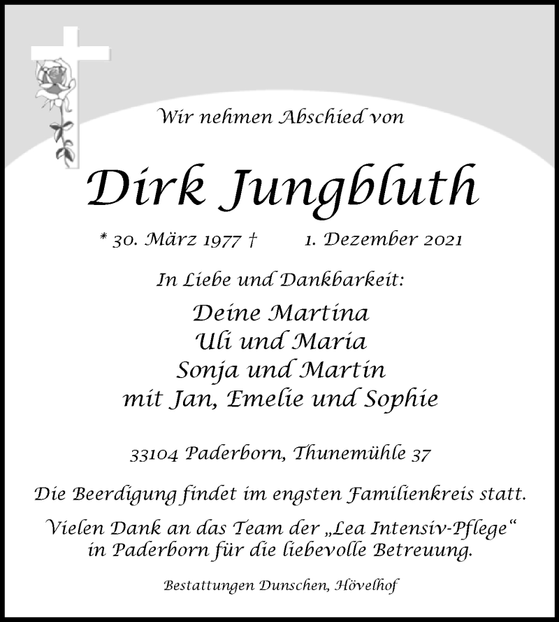  Traueranzeige für Dirk  Jungbluth vom 04.12.2021 aus Westfalen-Blatt