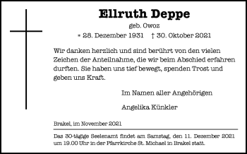 Traueranzeige von Ellruth Deppe von Westfalen-Blatt
