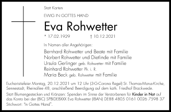 Traueranzeige von Eva Rohwetter von Westfalen-Blatt