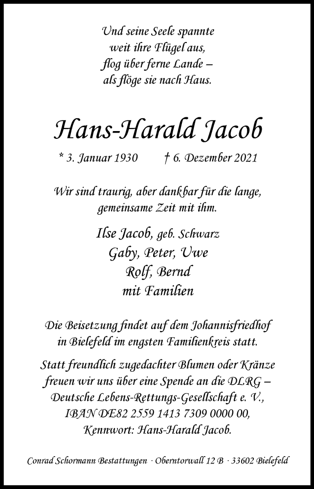  Traueranzeige für Hans-Harald Jacob vom 24.12.2021 aus Westfalen-Blatt