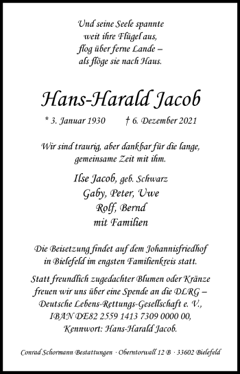 Traueranzeige von Hans-Harald Jacob von Westfalen-Blatt