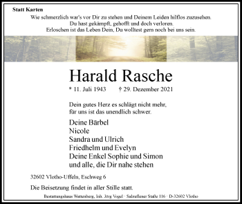 Traueranzeige von Harald Rasche von Westfalen-Blatt