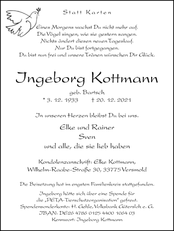 Traueranzeige von Ingeborg Kottmann von Westfalen-Blatt