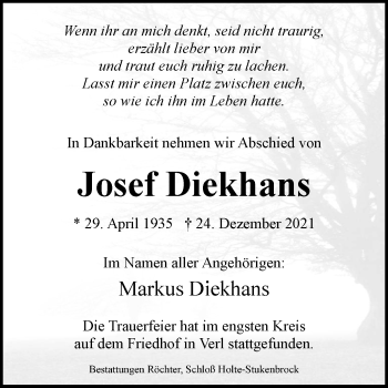 Traueranzeige von Josef Diekhans von Westfalen-Blatt