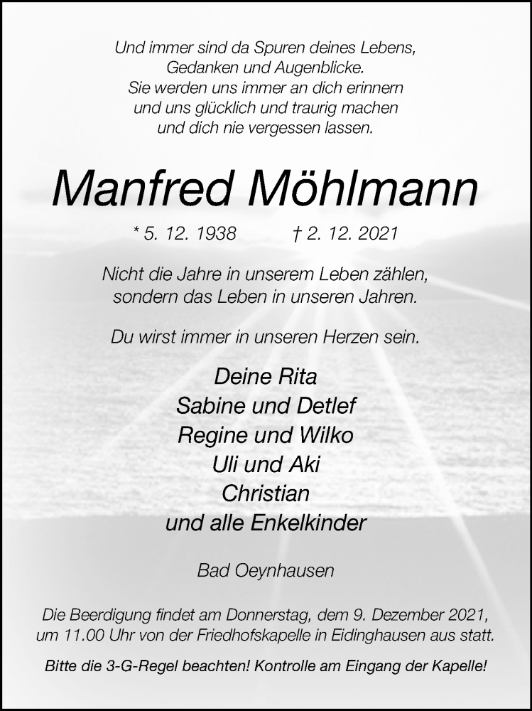  Traueranzeige für Manfred Möhlmann vom 07.12.2021 aus Westfalen-Blatt