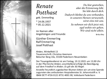 Traueranzeige von Renate Potthast von Westfalen-Blatt