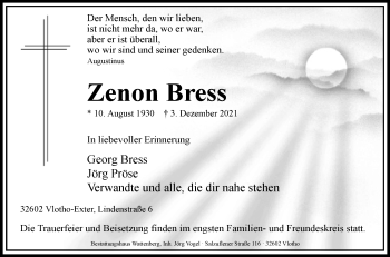 Traueranzeige von Zenon Bress von Westfalen-Blatt
