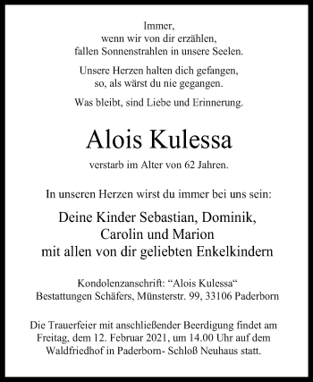 Traueranzeige von Alois Kulessa von Westfalen-Blatt