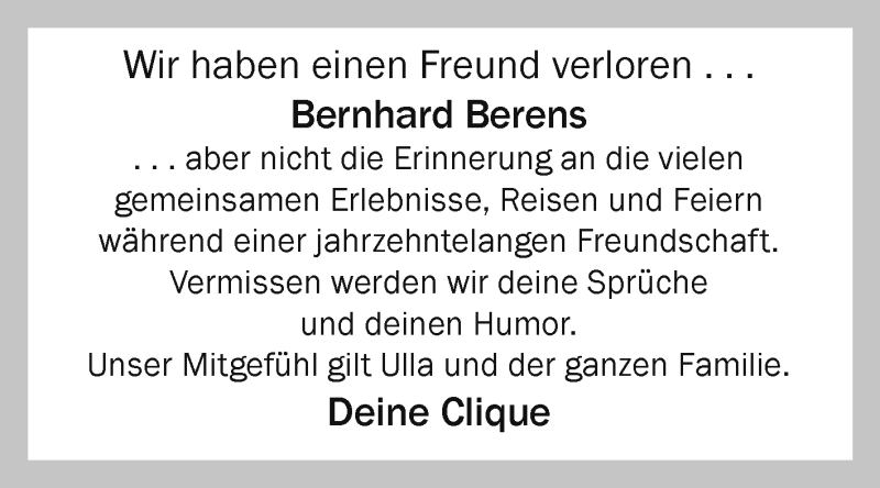  Traueranzeige für Bernhard Berens vom 23.02.2021 aus Westfalen-Blatt