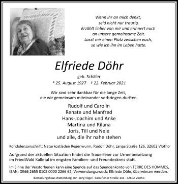 Traueranzeige von Elfriede Döhr von Westfalen-Blatt
