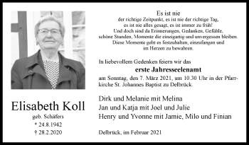 Traueranzeige von Elisabeth Koll von Westfalen-Blatt