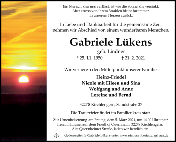 Traueranzeige von Gabriele Lükens von Westfalen-Blatt