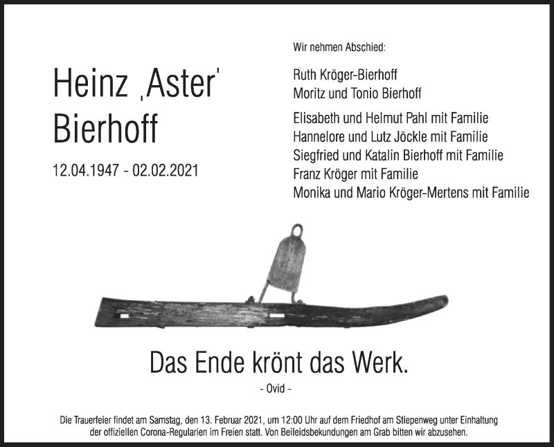  Traueranzeige für Heinz Bierhoff vom 06.02.2021 aus Westfalen-Blatt